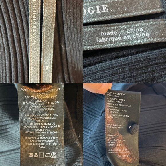 by Anthropologie Button Front Ribbed Long Sleeve Crop Top Black Women's Size M - Picture 3 of 7